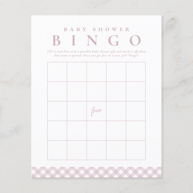 Papier Baby shower jeu de bingo en en vichy rose mignon (Devant)