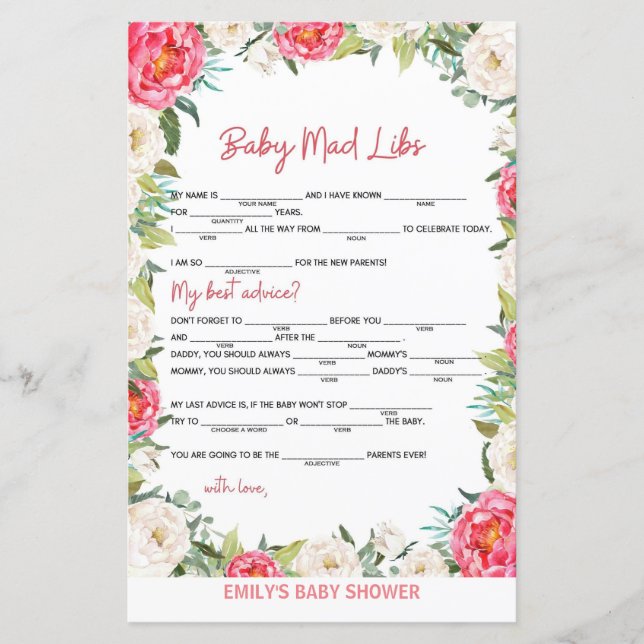 Papier Baby shower Jeu rose et ivoire florale (Devant)