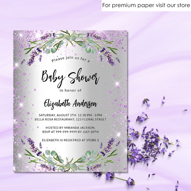 Papier Baby shower lavande argent budget Invitation (Créateur téléchargé)