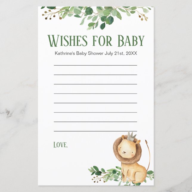 Papier Baby shower Lion Verdure Floral Voeux pour bébé (Devant)