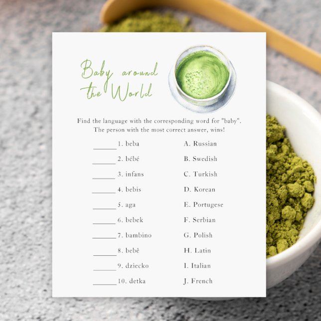 Papier Baby shower Matcha - Bébé autour du monde jeu (Créateur téléchargé)