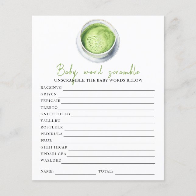 Papier Baby shower Matcha - Bébé Mot Scramble (Devant)