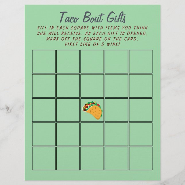Papier Baby shower mexicain Taco Bingo 🌮 jeu festif (Devant)