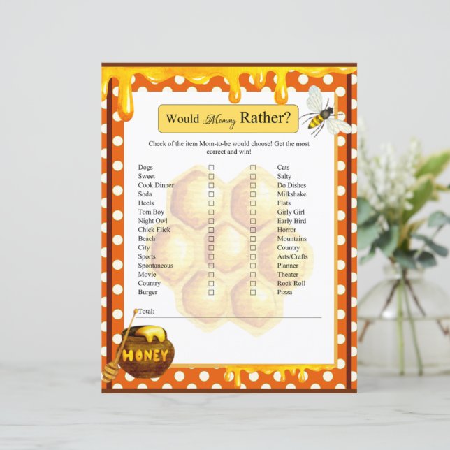 Papier Baby Shower Miel Sucré - Jeu 'Would Mommy Rather' (Debout devant)