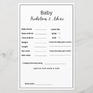 Papier Baby shower minimaliste prédiction et conseil pour