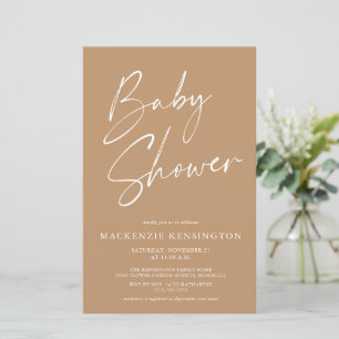 Papier Baby Shower Minimaliste Tons Terre Budget Script