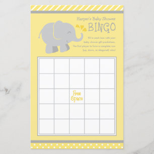 Papier Baby shower moderne Eléphant jaune et gris Bingo