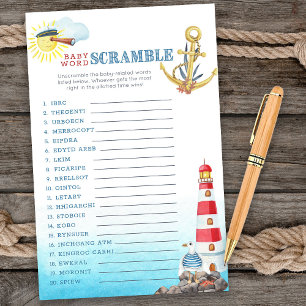 Papier Baby shower Nautique Bébé Mot Scramble Jeu