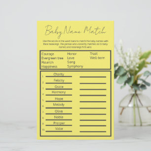 Papier Baby shower Neutre Genre Nom du bébé Match Jeu