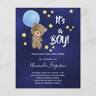Papier Baby shower ours en peluche garçon bleu invitation
