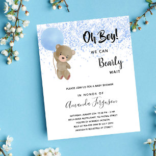 Papier Baby shower ours en peluche garçon bleu invitation