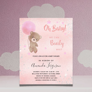 Papier Baby shower ourson fille invitation rose