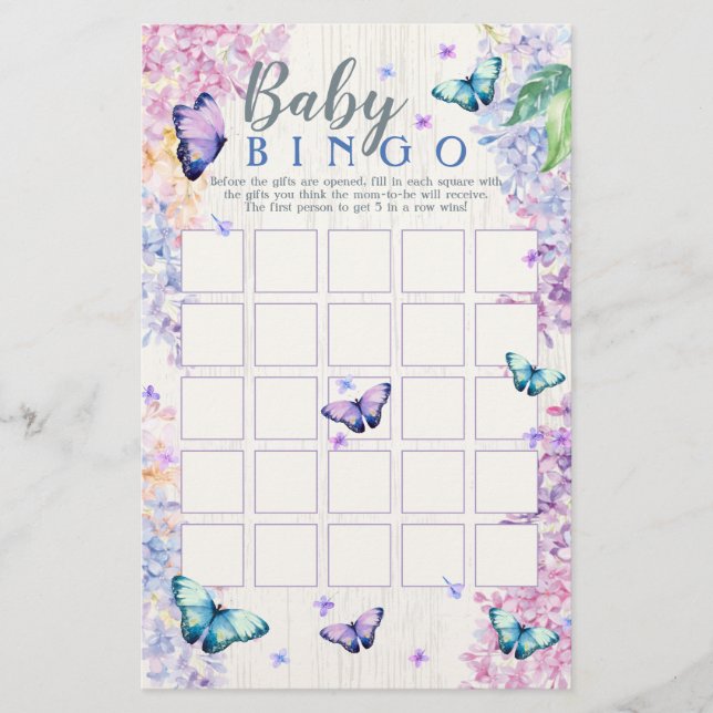 Papier Baby shower papillon Jeu de Bingo | Baby Bingo Gam (Devant)
