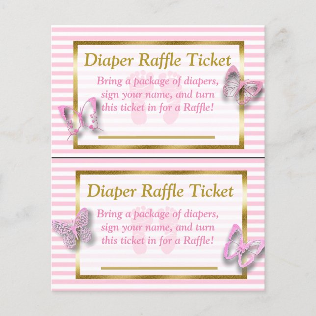 Papier Baby shower Papillon rose et or Refus de couche de (Devant)