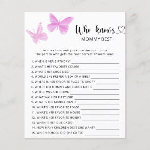 Papier Baby shower papillons, Qui connaît le mieux maman