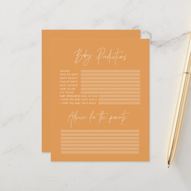 Papier Baby shower parti prédictions jeu orange (Devant/Arrière en situation)