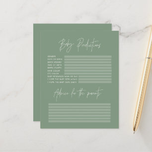 Papier Baby shower parti prédictions jeu sage vert