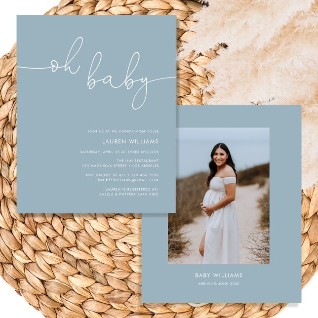 Papier Baby shower photo bleu Dusty Budget Invitation (dusty blue baby shower invite)