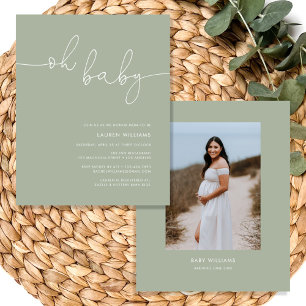Papier Baby shower photo vert Boho Sage moderne Invitatio
