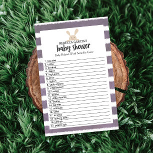 Papier Baby shower pourpre Bunny Word Scramble Jeu
