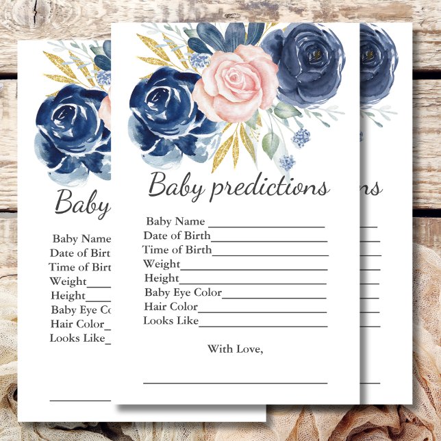Papier Baby shower Prédiction Jeu Marine Blush Rose Flora (Créateur téléchargé)