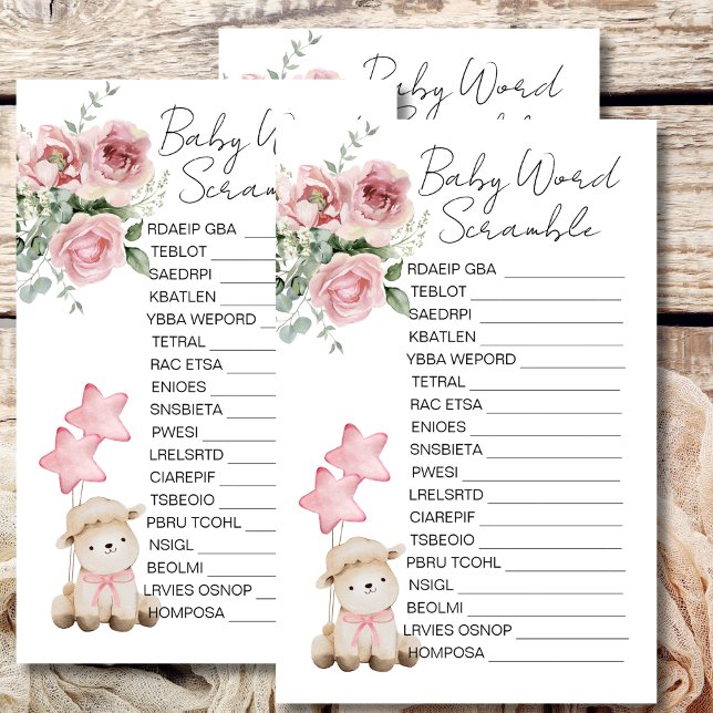 Papier Baby shower Raccourci doux Petite Agneau Roses ros (Créateur téléchargé)