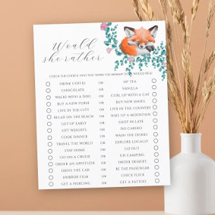 Papier Baby shower renard mignon - Jeu Plutôt qu'elle