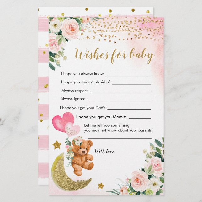 Papier Baby shower rose Bearly Souhaite Pour Bébé (Devant / Derrière)