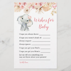 Papier Baby shower rose Boho Elephant souhaits pour bébé