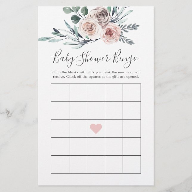 Papier Baby shower Rose Boho Jeu de Bingo (Devant)