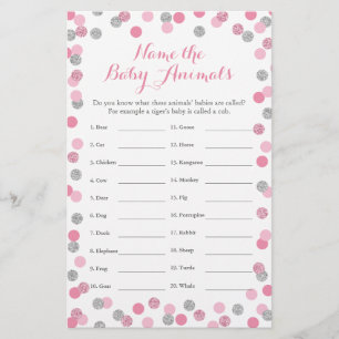 Papier Baby shower rose et argent Bébé Nom animal Jeu