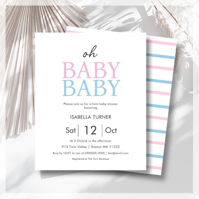 Papier Baby shower rose et bleu Twin Invitation budgétair (Créateur téléchargé)