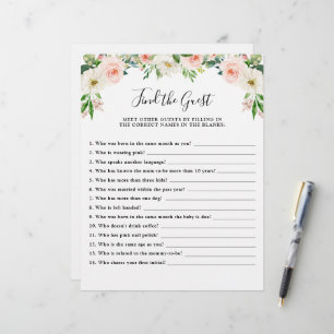 Papier Baby shower rose floral Jeu Trouvez l'invité
