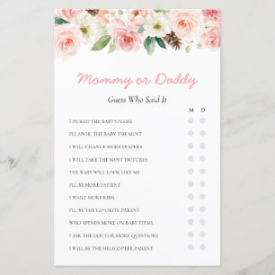 Papier Baby shower rose floral maman ou papa jeu