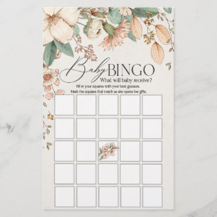 Papier baby shower rose floral roux bébé jeu de bingo