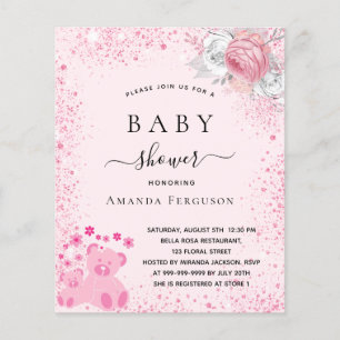 Papier Baby shower rose ours en peluche fille invitation
