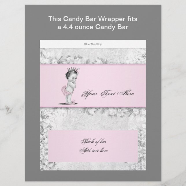 Papier Baby shower rose Princesse Barre à sucreries (Devant)