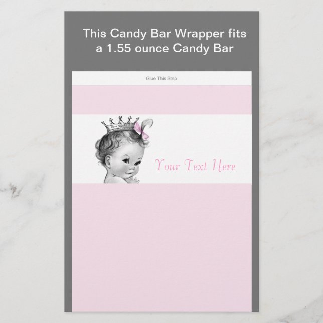 Papier Baby shower rose Princesse Barre à sucreries (Devant)
