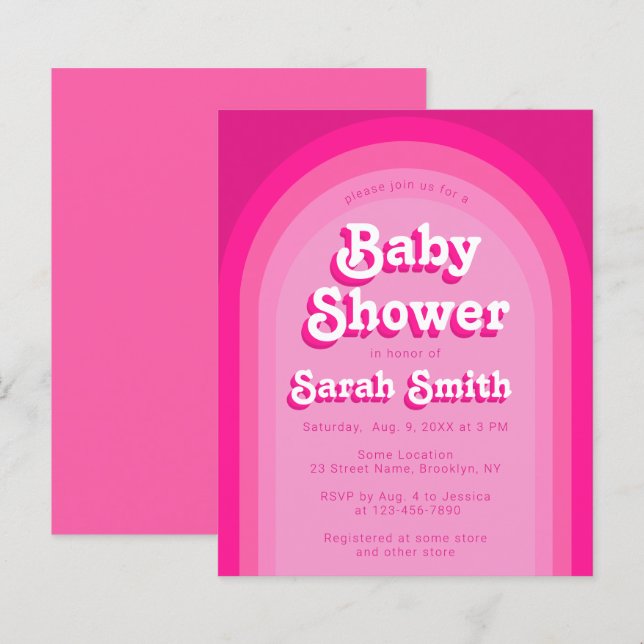 Papier Baby shower rose Retro Arc Budget Invitation fille (Devant / Derrière)
