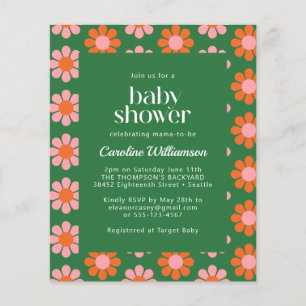 Papier Baby shower rose vert aux fleurs rétro