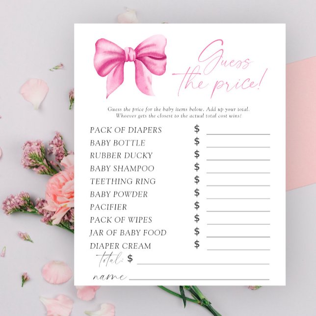 Papier Baby shower ruban rose - Jeu devinez le prix (Créateur téléchargé)