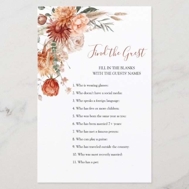 Papier Baby shower Rustique Fleur sauvage Trouver Le Jeu  (Devant)