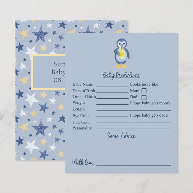 Papier Baby shower Star Penguin Prédictions Et Conseils (Devant / Derrière)