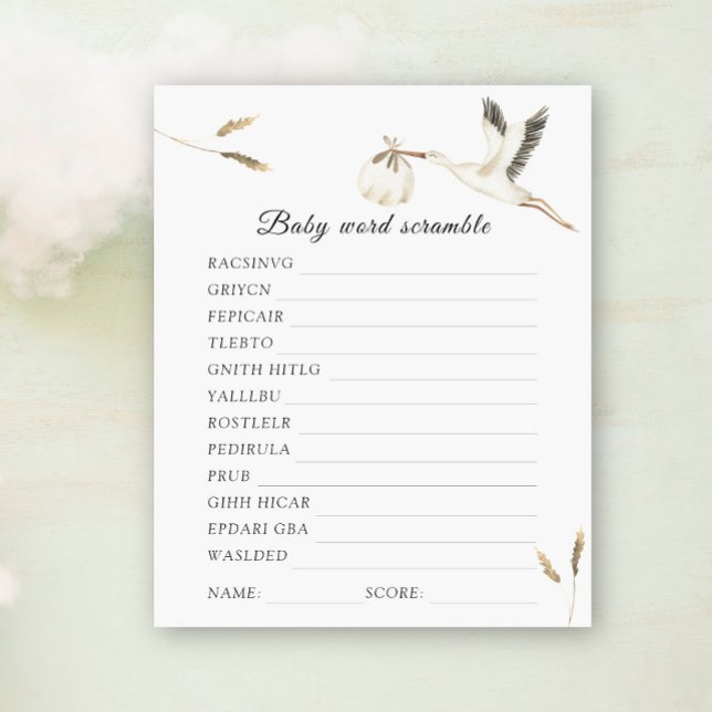 Papier Baby shower Stork Word scramble baby shower jeu (Créateur téléchargé)