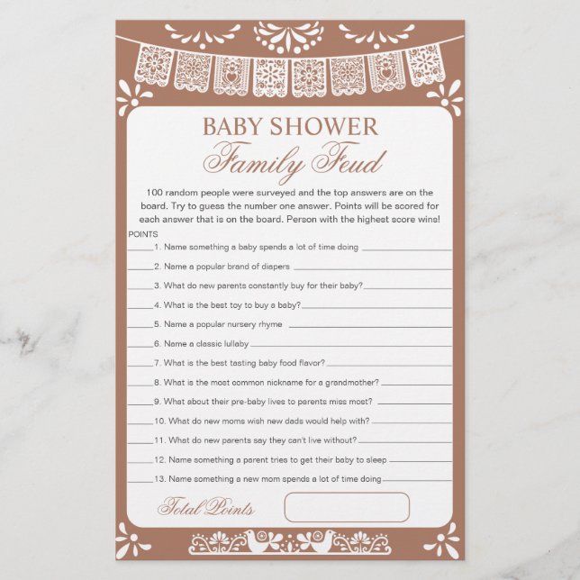 Papier Baby Shower Survey Says Game Card (Devant)