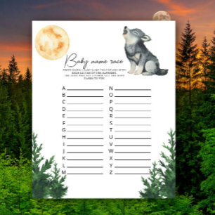 Papier Baby-shower thème loup - Jeu de course de noms de