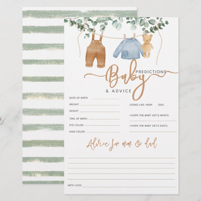 Papier Baby shower vert eucalyptus Boho Geme (Devant / Derrière)