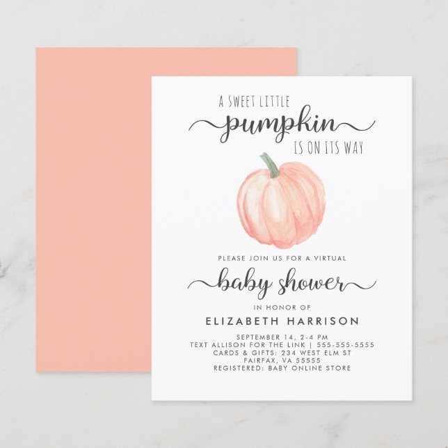 Papier Baby shower virtuel Orange Citrouille Invitation (Devant / Derrière)