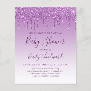 Papier Baby shower virtuel Parties scintillant violet bud
