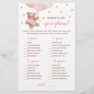 Papier Baby shower Wat's On Your Phone Jeu Teddy Bear